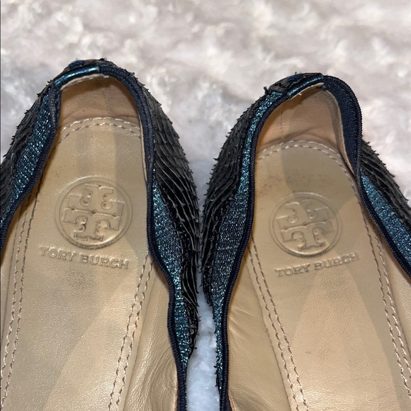 Tory Burch Gabby Metallic Blue Python Embossed Ballet Flats - Picture 8 of 11